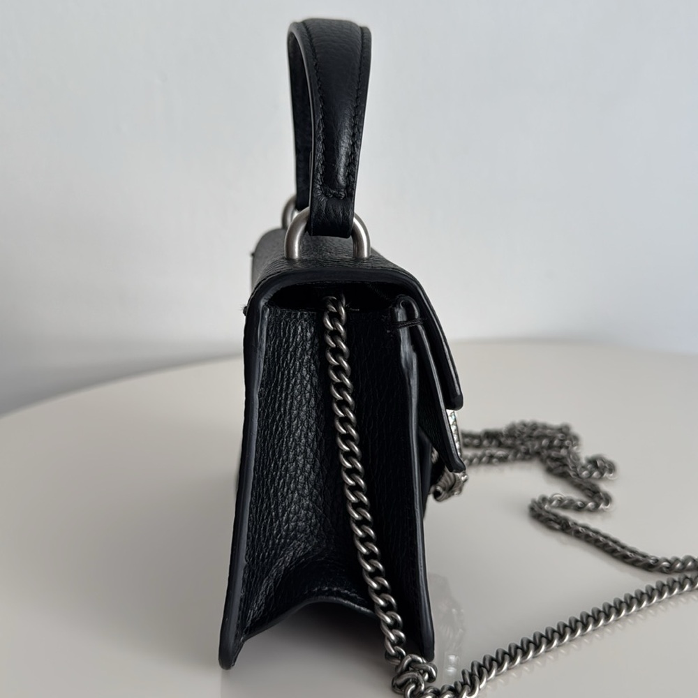 Gucci Black Dionysus Leather Top Handle Bag with Chain Strap, Box, Dust Cover - Picture 7 of 17